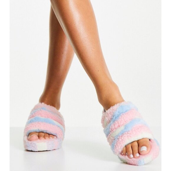 UGG Fluff Yeah Slide Cali Collage Pride Stripes Pastel Rainbow US 7 - Picture 2 of 16